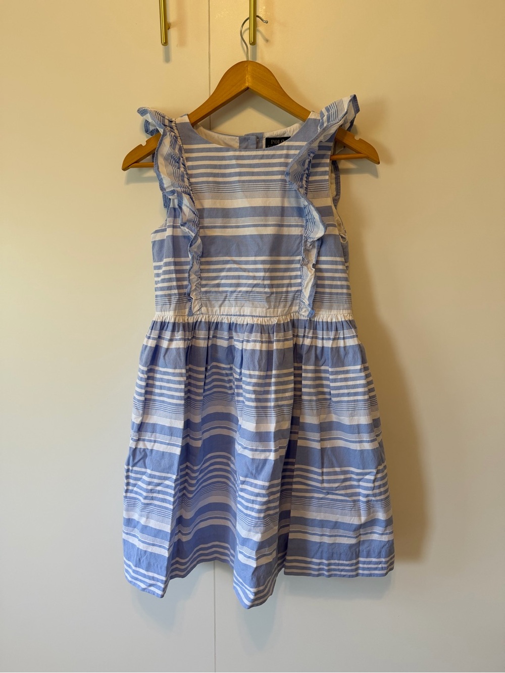 Polo by Ralph Lauren Blue & White Striped Oxford Ruffle Cotton Dress